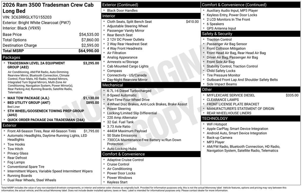 New 2026 RAM 3500 Tradesman AWD/4WD image 6