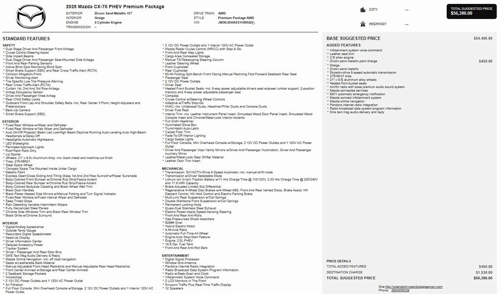 Certified 2025 MAZDA CX-70 Plug-In Hybrid w/ Premium Pkg image 32