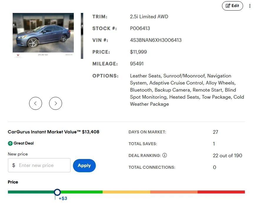 Used 2017 Subaru Legacy 2.5i Limited image 2