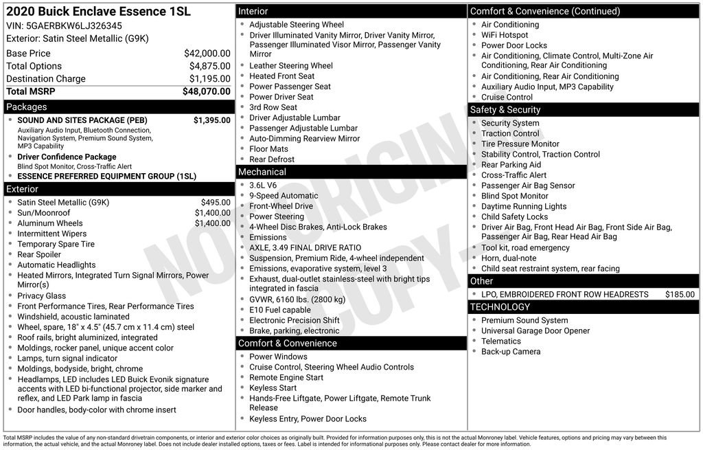 Certified 2020 Buick Enclave Essence w/ Sound and Sites Package FWD image 34