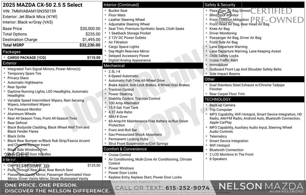 Certified 2025 MAZDA CX-50 AWD 2.5 S w/ Cargo Package image 2