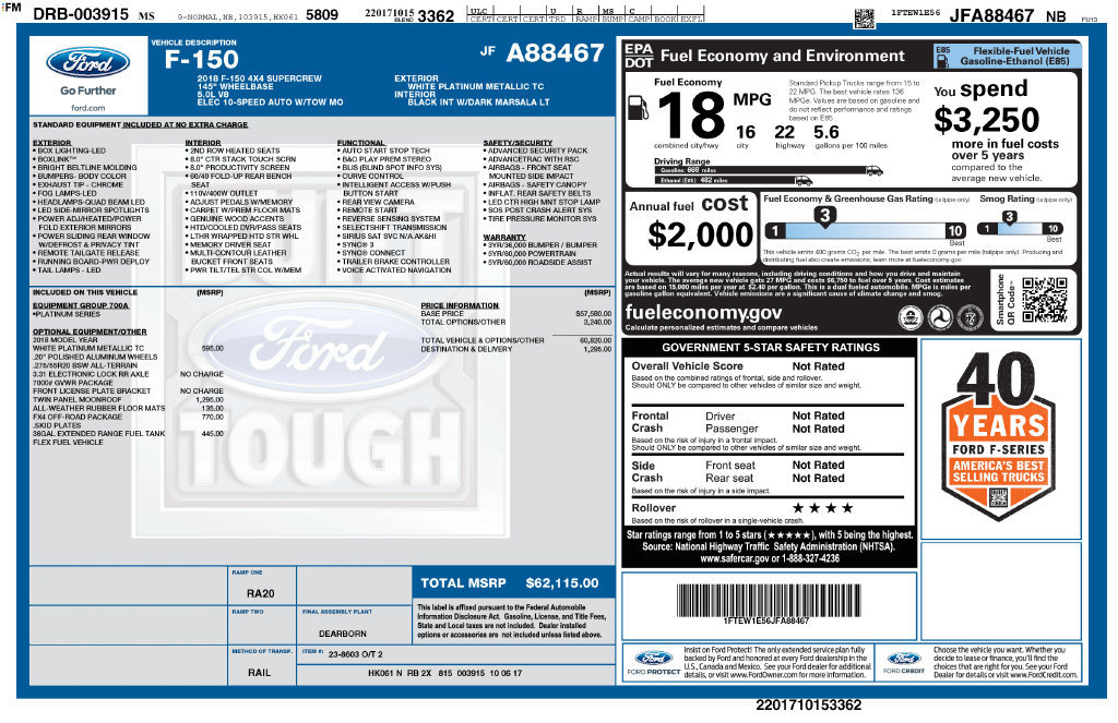 Used 2018 Ford F150 Platinum w/ FX4 Off-Road Package AWD/4WD image 7