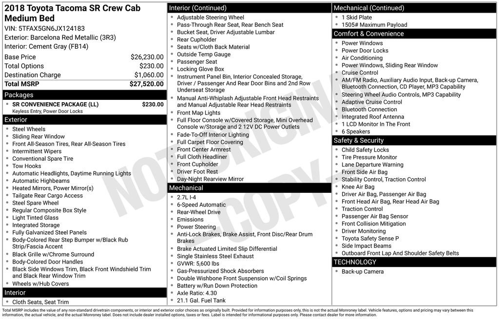 Used 2018 Toyota Tacoma SR w/ SR Convenience Package RWD image 39