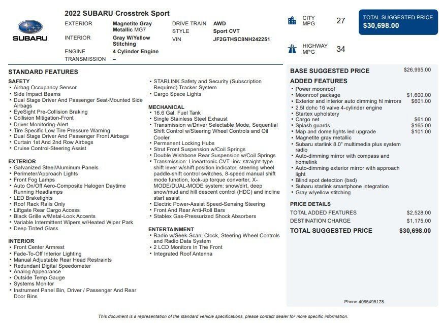 Used 2022 Subaru Crosstrek 2.5i Sport w/ Moonroof Package image 40