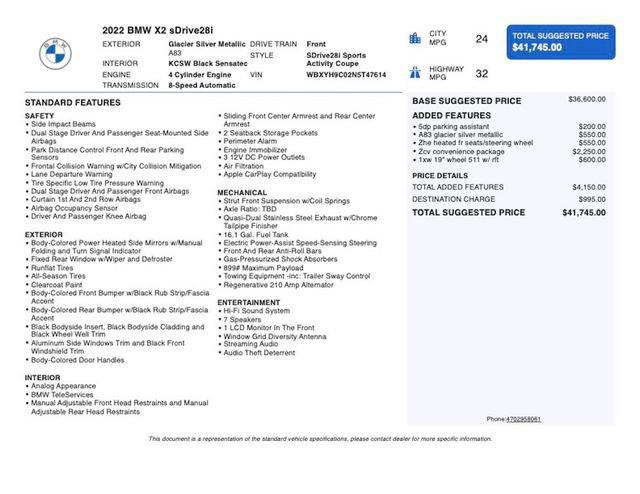 Used 2022 BMW X2 sDrive28i w/ Convenience Package FWD image 3