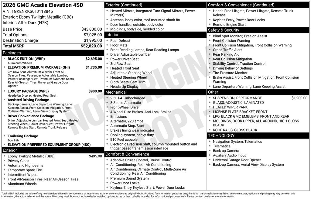 New 2026 GMC Acadia Elevation w/ Black Edition image 44