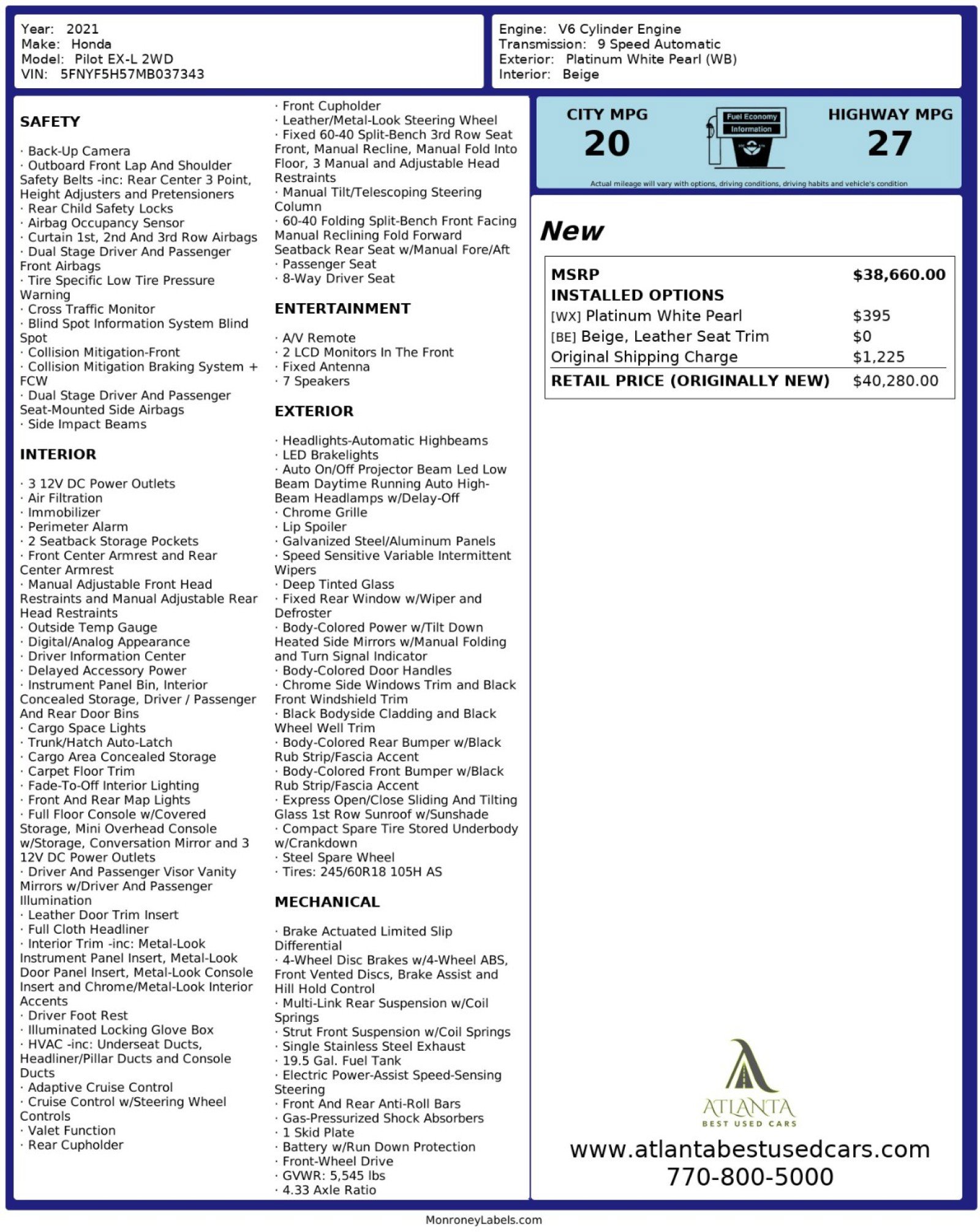 Used 2021 Honda Pilot EX-L image 56