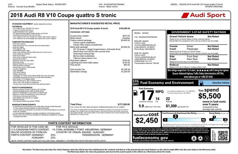 Used 2018 Audi R8 V10 w/ Carbon Exterior Package image 2