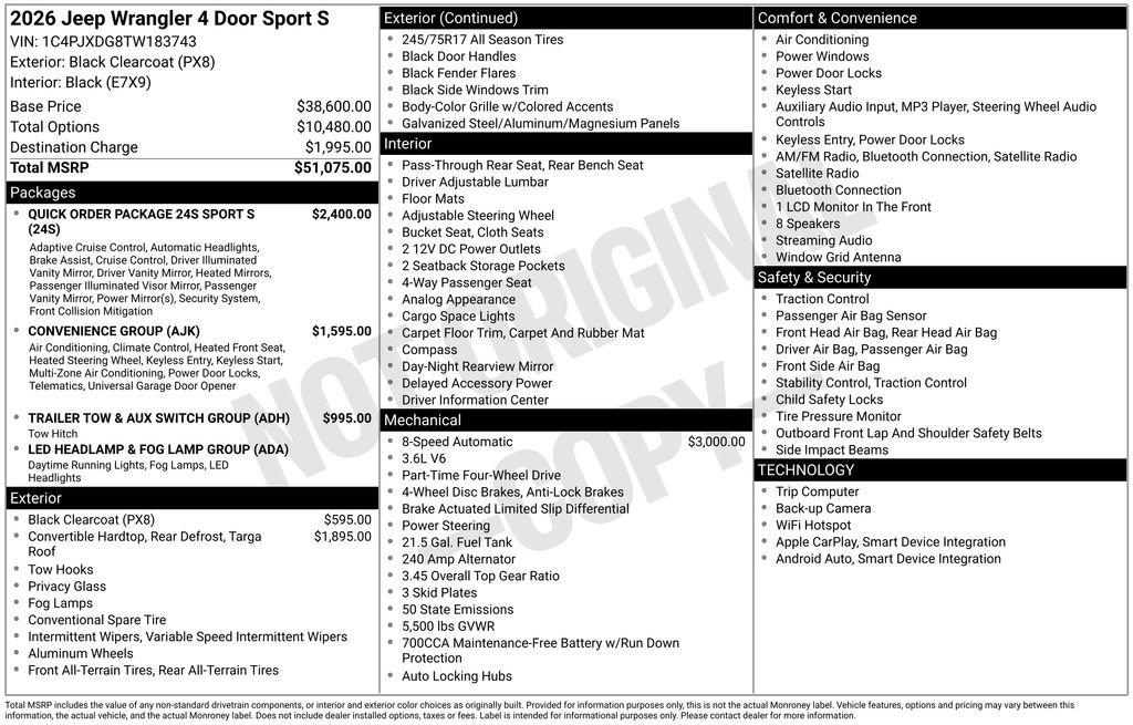 New 2026 Jeep Wrangler Sport S AWD/4WD image 5