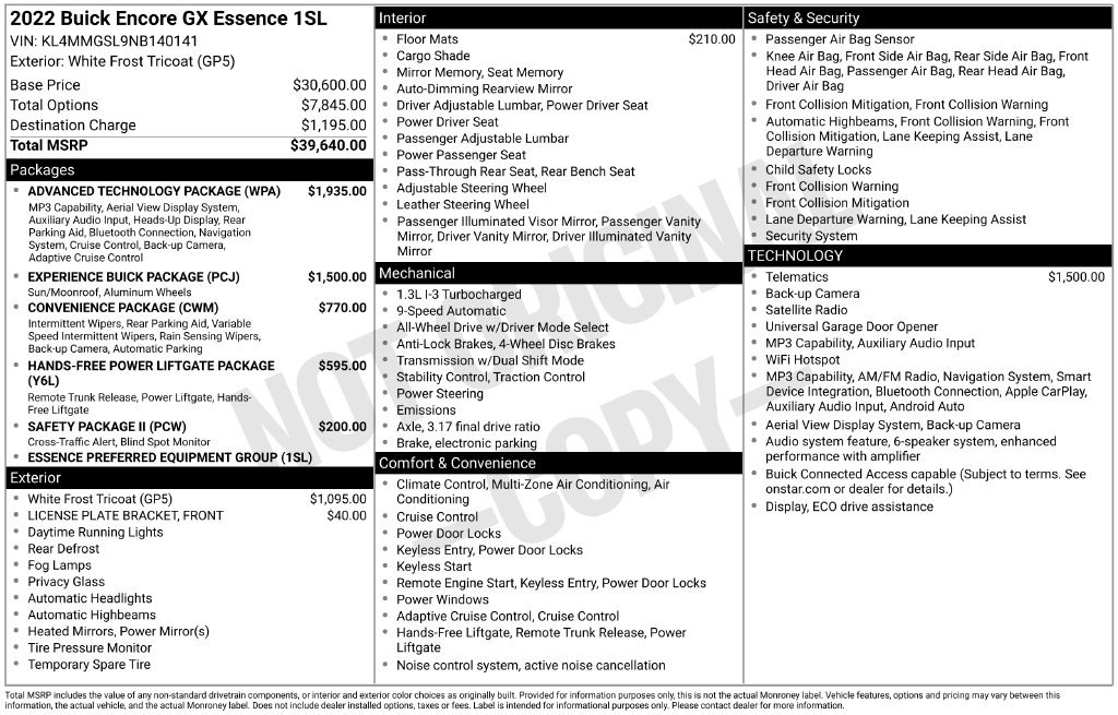 Used 2022 Buick Encore GX Essence w/ Advanced Technology Package AWD/4WD image 35