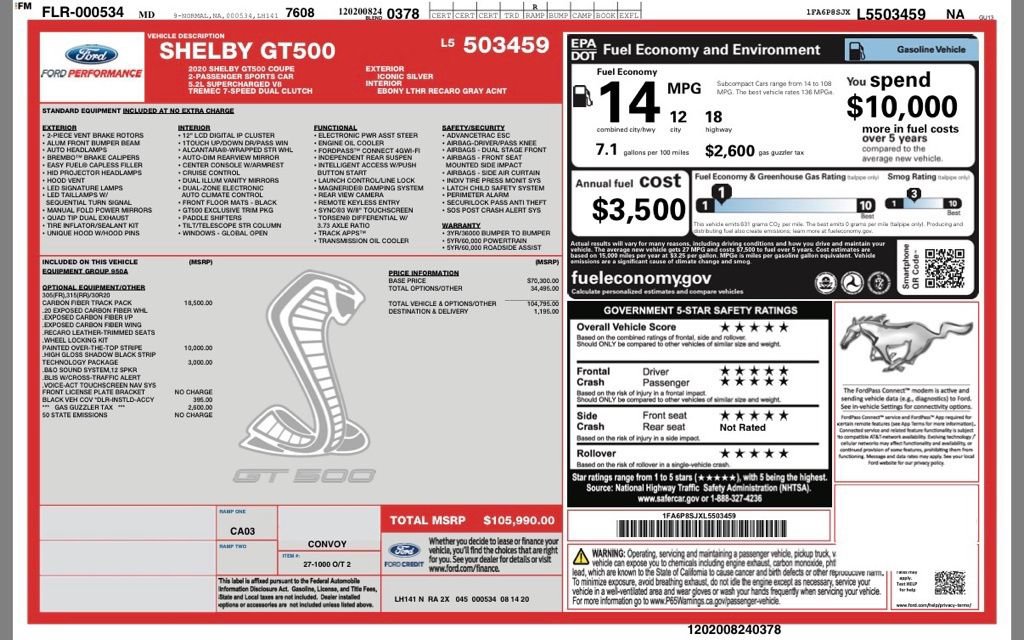 Used 2020 Ford Mustang Shelby GT500 w/ Carbon Fiber Track Pack RWD image 30