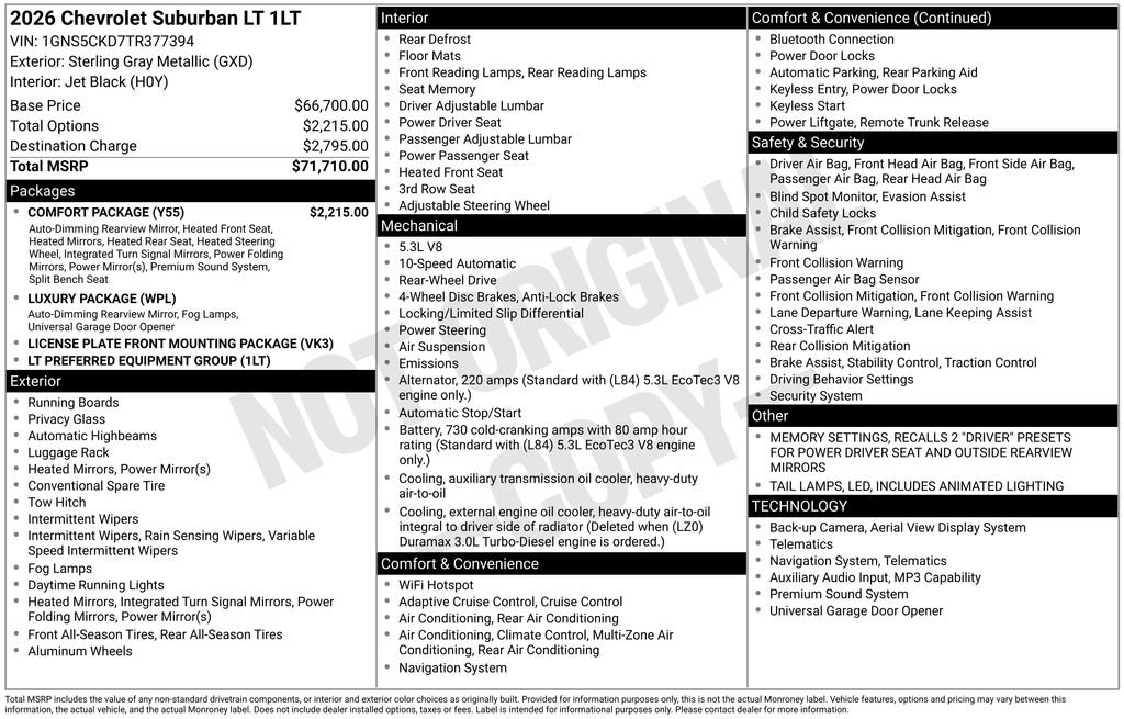 New 2026 Chevrolet Suburban LT w/ Comfort Package RWD image 8