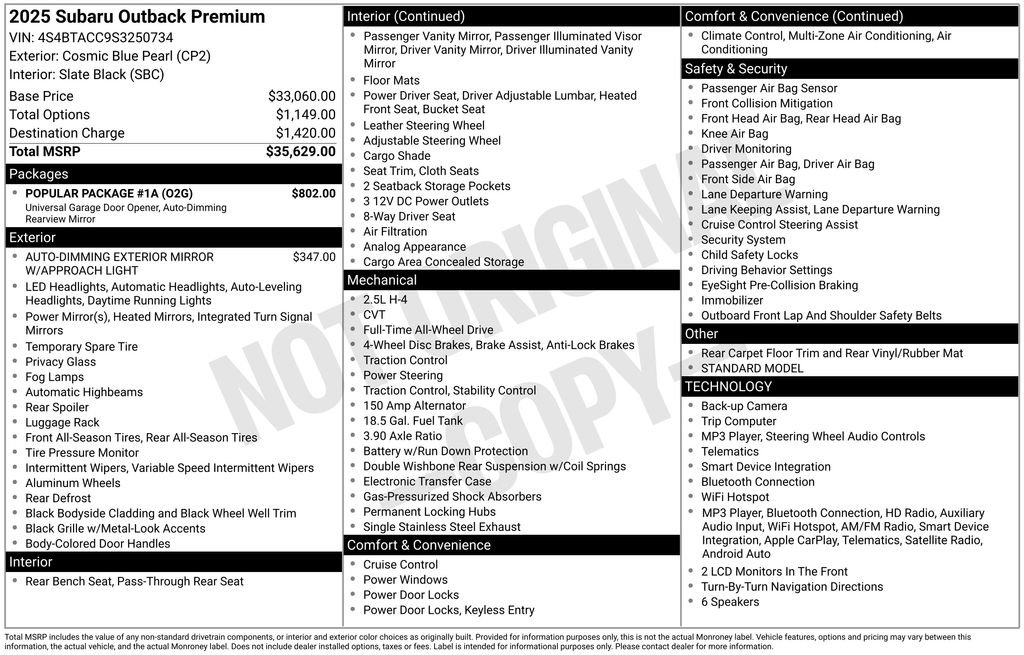 Used 2025 Subaru Outback Premium w/ Popular Package #1A AWD/4WD image 30