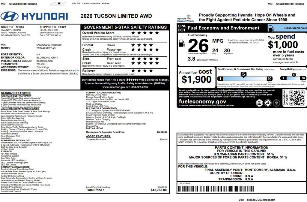 Used 2026 Hyundai Tucson Limited AWD/4WD image 3