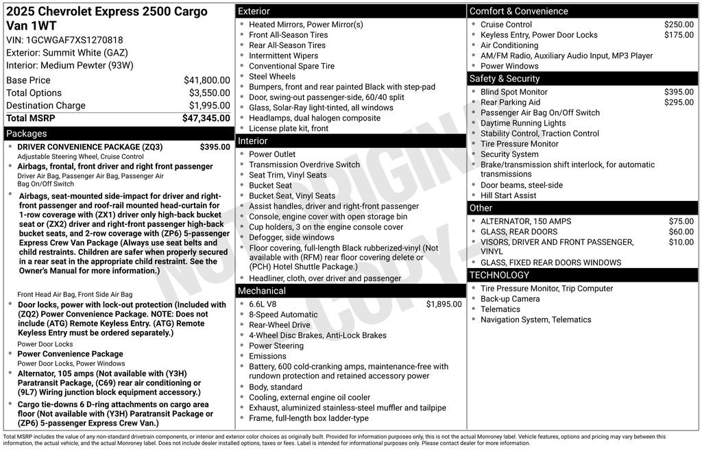 New 2025 Chevrolet Express 2500 w/ Driver Convenience Package image 2