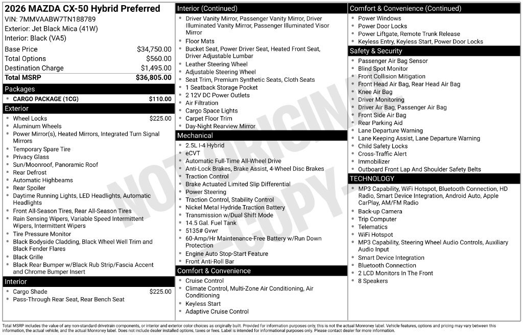 New 2026 MAZDA CX-50 2.5 Hybrid w/ Cargo Package AWD/4WD image 9