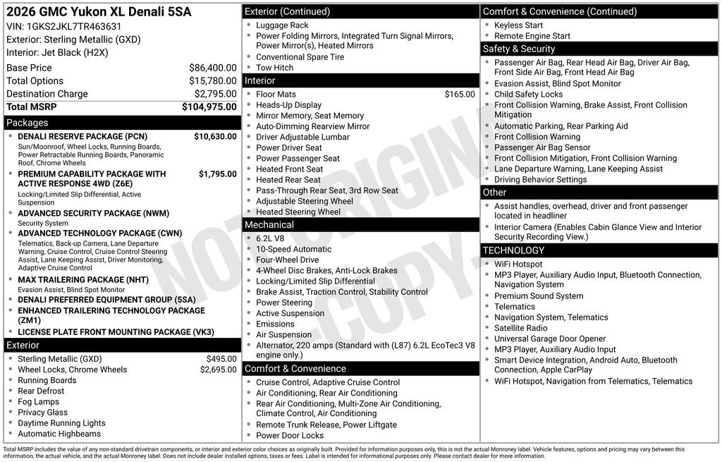 New 2026 GMC Yukon XL Denali w/ Denali Reserve Package AWD/4WD image 6