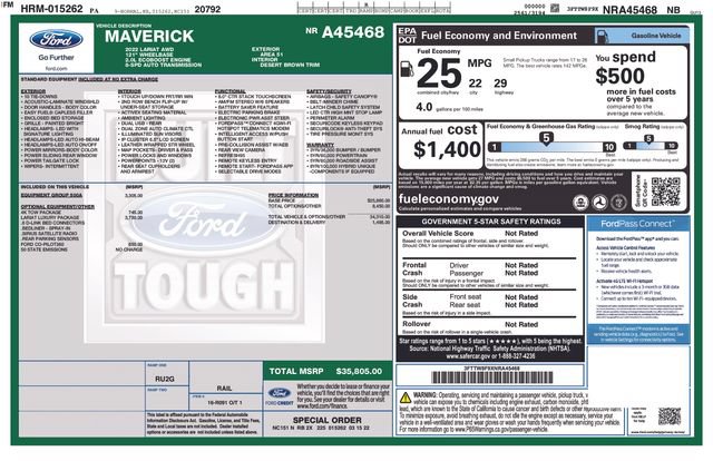Used 2022 Ford Maverick Lariat w/ Lariat Luxury Package AWD/4WD image 2