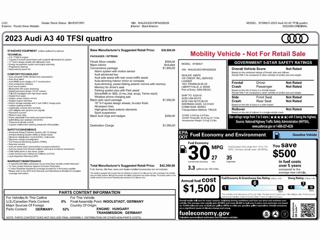 Used 2023 Audi A3 2.0T Premium w/ Convenience Package image 2