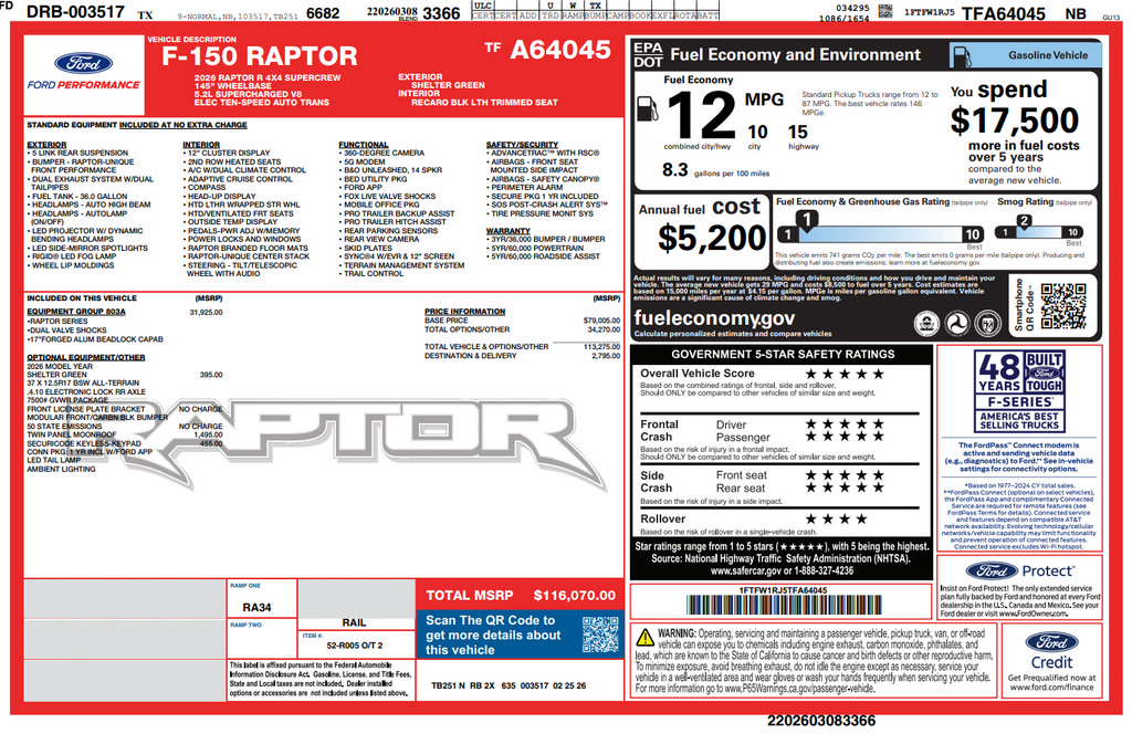 Used 2026 Ford F150 Raptor w/ Equipment Group 803A Raptor R AWD/4WD image 3