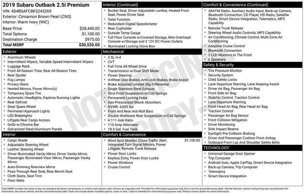Used 2019 Subaru Outback 2.5i Premium image 37