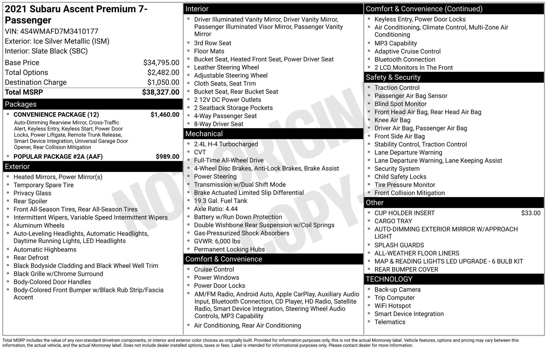 Used 2021 Subaru Ascent Premium w/ Convenience Package image 5