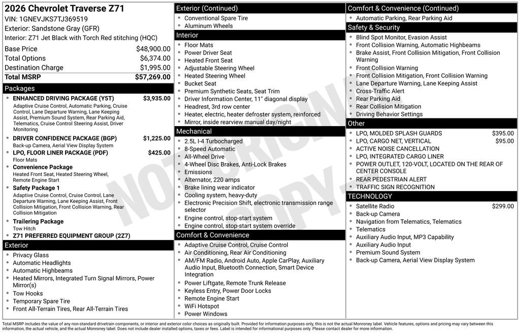 New 2026 Chevrolet Traverse Z71 w/ Enhanced Driving Package AWD/4WD image 4