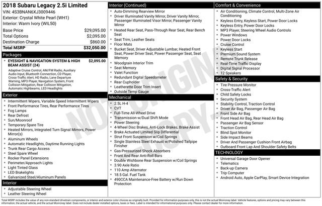 Used 2018 Subaru Legacy 2.5i Limited image 4