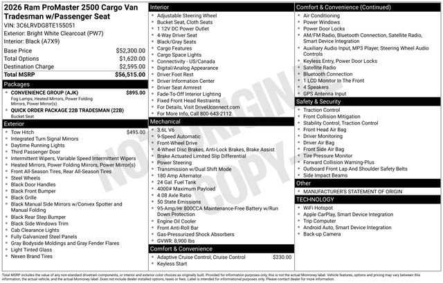 New 2026 RAM ProMaster 2500 w/ Convenience Group FWD image 6