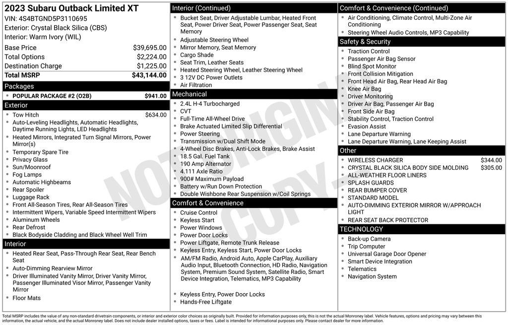 Used 2023 Subaru Outback Limited XT w/ Popular Package #2 AWD/4WD image 19
