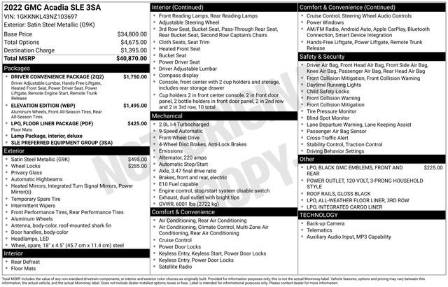 Certified 2022 GMC Acadia SLE w/ Driver Convenience Package FWD image 4