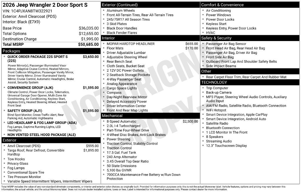 New 2026 Jeep Wrangler Sport AWD/4WD image 5