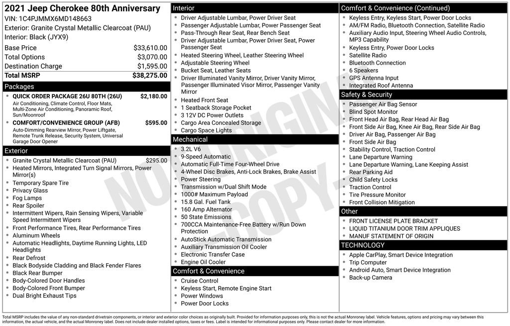 Used 2021 Jeep Cherokee Latitude Lux 80th Anniv w/ Quick Order Package 26U 80TH image 2