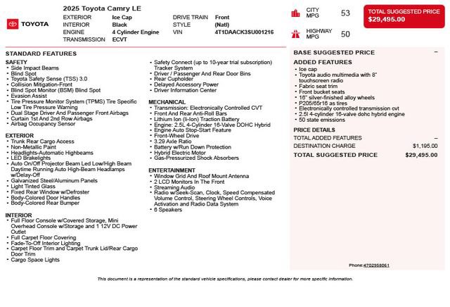 Used 2025 Toyota Camry LE FWD image 3