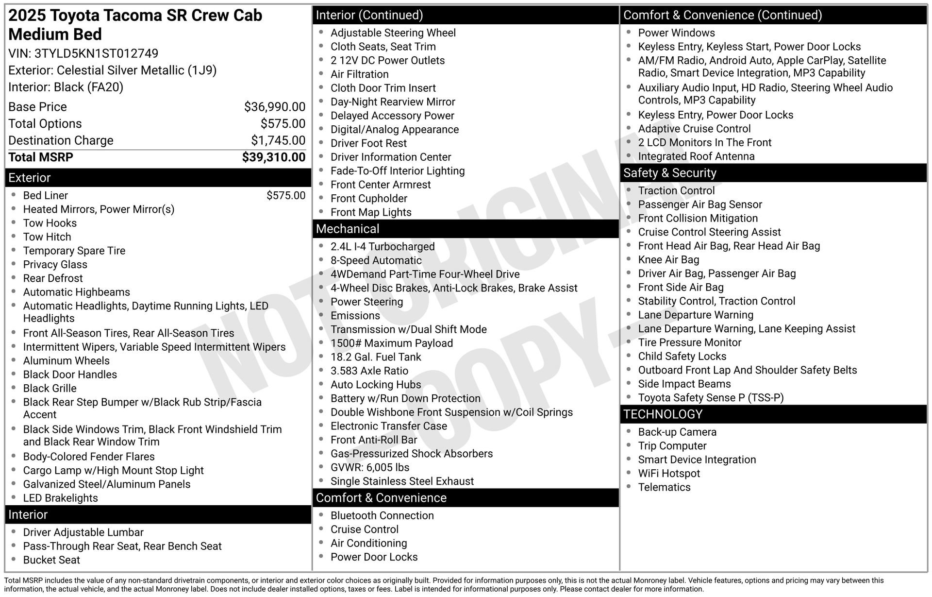 Certified 2025 Toyota Tacoma SR AWD/4WD image 33