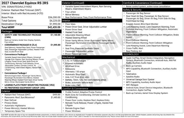 New 2027 Chevrolet Equinox RS w/ Safety and Technology Package AWD/4WD image 4
