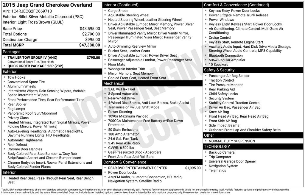 Used 2015 Jeep Grand Cherokee Overland w/ Trailer Tow Group IV RWD image 26