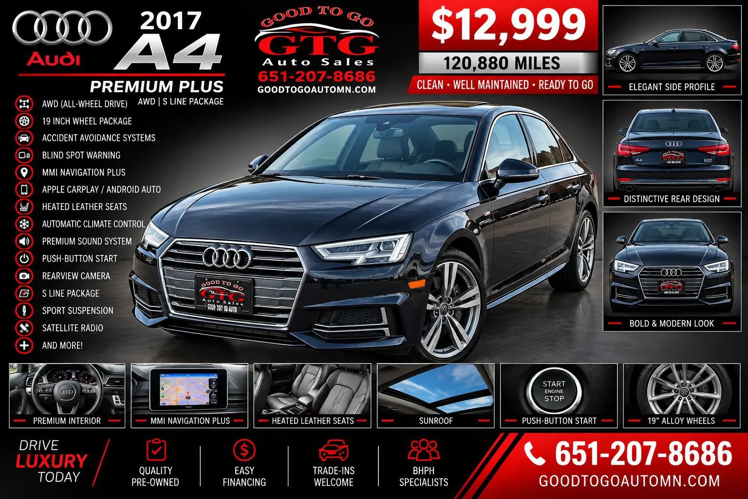 Used 2017 Audi A4 2.0T Premium Plus w/ Premium Plus Package AWD/4WD image 1