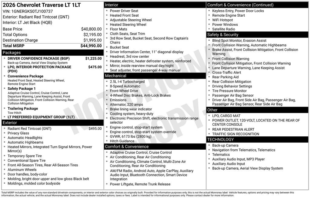 New 2026 Chevrolet Traverse LT w/ Driver Confidence Package image 35