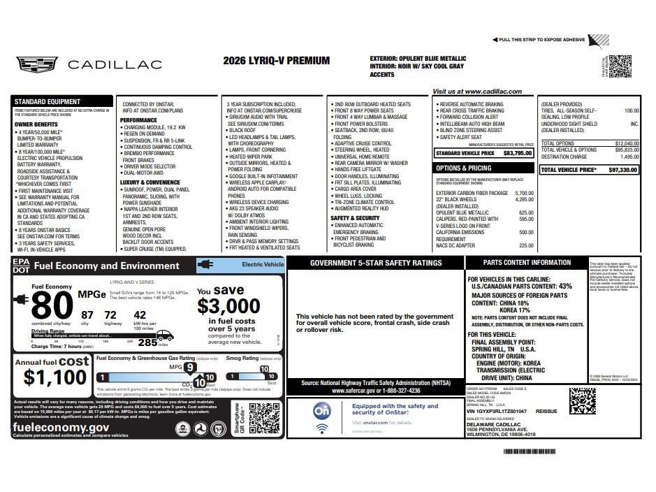 New 2026 Cadillac Lyriq V w/ Exterior Carbon Fiber Package image 40