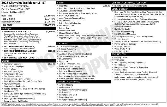 New 2026 Chevrolet TrailBlazer LT w/ Convenience Package AWD/4WD image 3