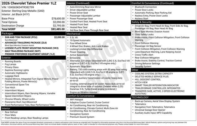 New 2026 Chevrolet Tahoe Premier w/ Sun And Tow Package AWD/4WD image 4