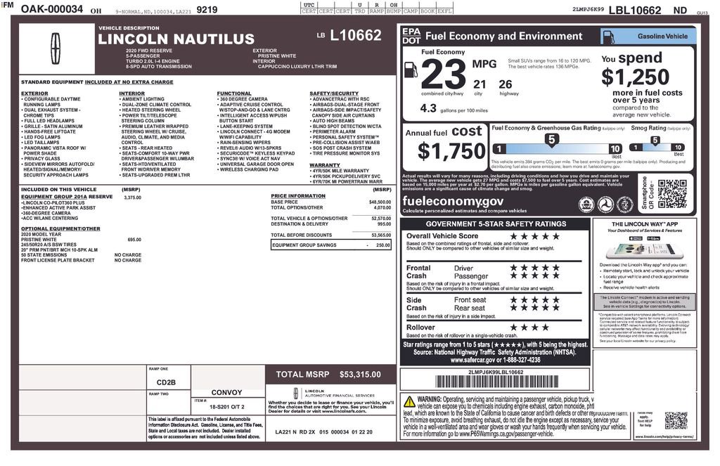 Used 2020 Lincoln Nautilus Reserve w/ Equipment Group 201A image 33