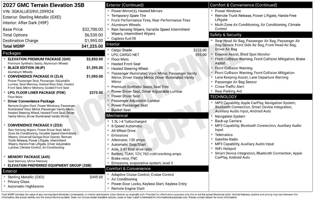 New 2027 GMC Terrain Elevation w/ Elevation Premium Package AWD/4WD image 37
