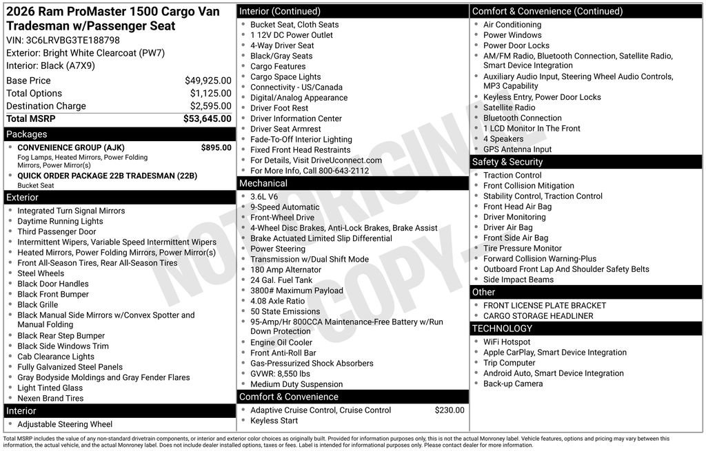 New 2026 RAM ProMaster 1500 w/ Convenience Group FWD image 21