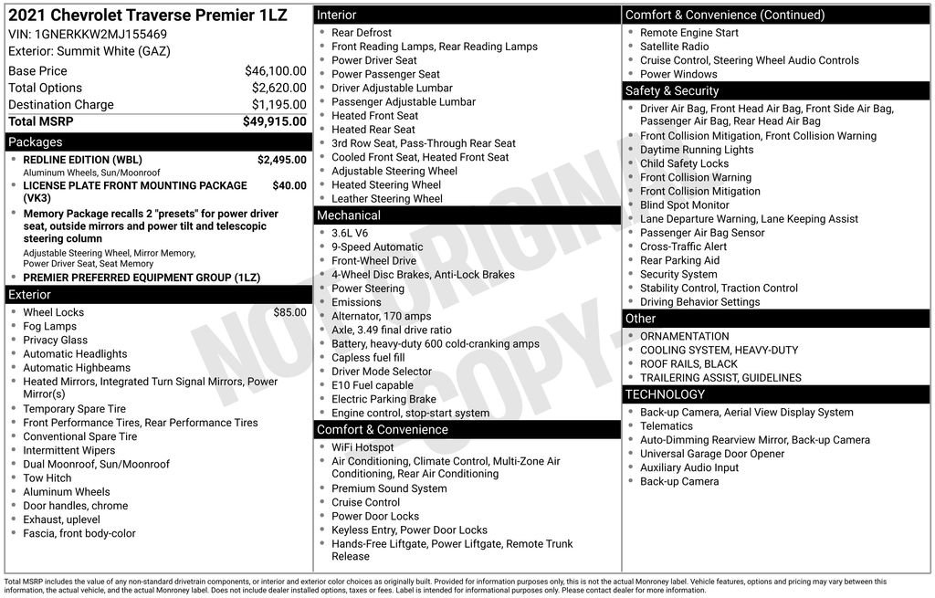 Used 2021 Chevrolet Traverse Premier w/ Redline Edition image 3