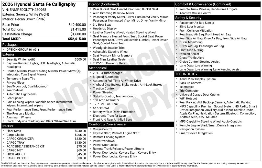 New 2026 Hyundai Santa Fe Calligraphy AWD/4WD image 6