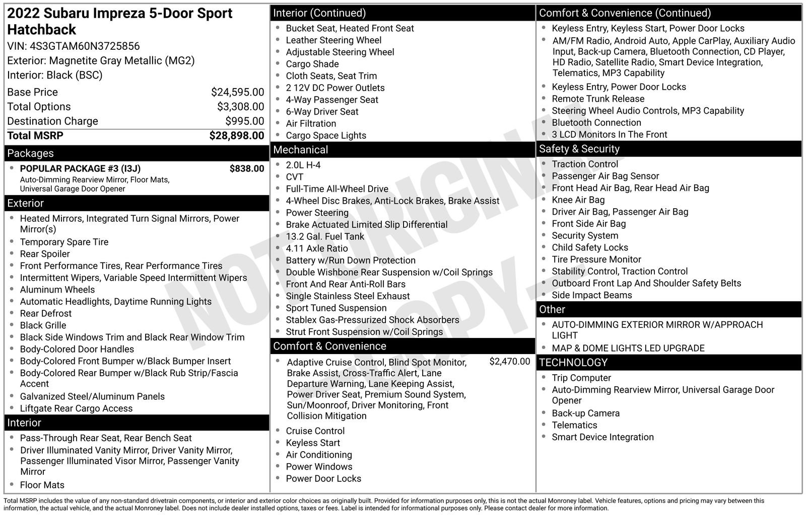 Certified 2022 Subaru Impreza 2.0i Sport w/ Popular Package #3 image 33