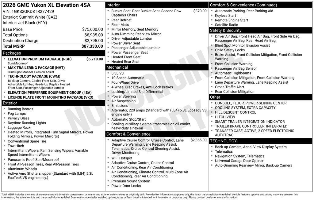 New 2026 GMC Yukon XL Elevation w/ Elevation Premium Package image 5