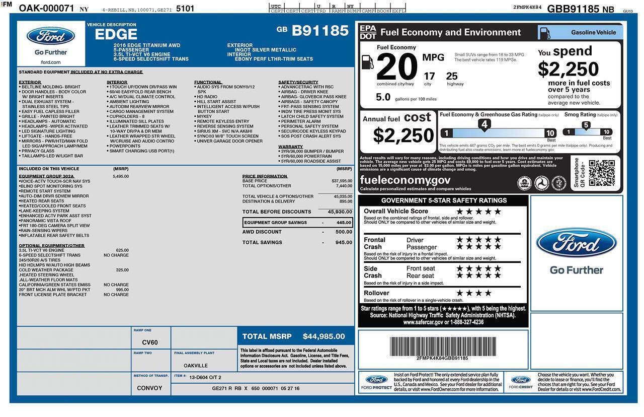 Used 2016 Ford Edge Titanium w/ Equipment Group 302A image 29